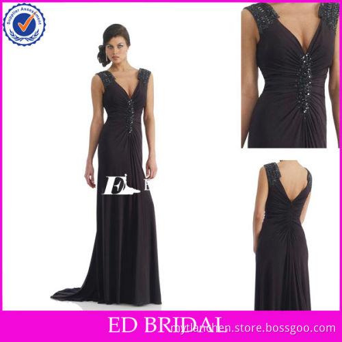Sheath Deep V-neck Charmeuse Sequins Beaded Indian Evening Dress